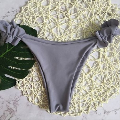 Sexy Strapless Padded Underwire Ruffle Solid Color Low Waist Women Bikini Set (LIGHT SLATE