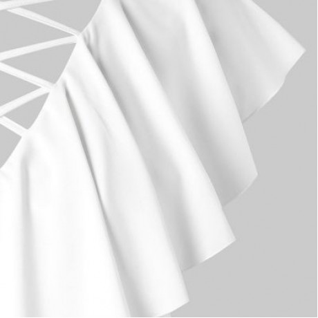 Criss Cross Plus Size Ruffle Insert T-shirt (WHITE)