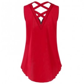 Half Zipper High Low Criss Cross Women Tank Top (RED)