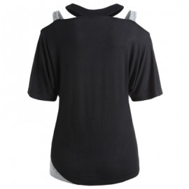 Shoulder Cut Half Sleeve T-shirt with Rivet (BLACK)