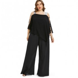 Plus Size Ladder Cut Out Capelet Jumpsuit (BLACK)