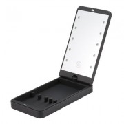 Portable Rotation LED Makeup Mirror with Organizer Stand (BLACK)