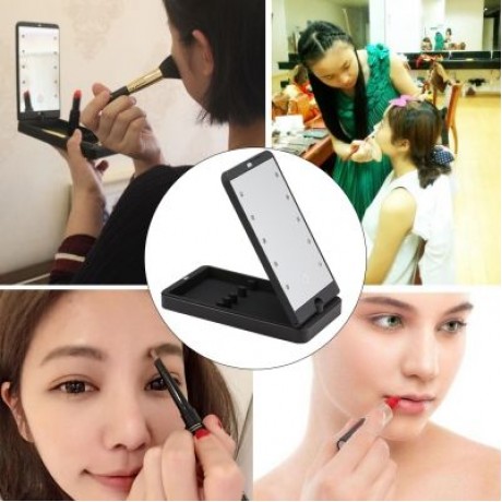 Portable Rotation LED Makeup Mirror with Organizer Stand (BLACK)