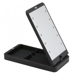 Portable Rotation LED Makeup Mirror with Organizer Stand (BLACK)