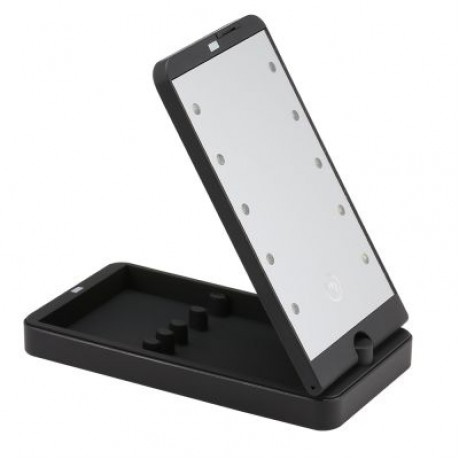 Portable Rotation LED Makeup Mirror with Organizer Stand (BLACK)