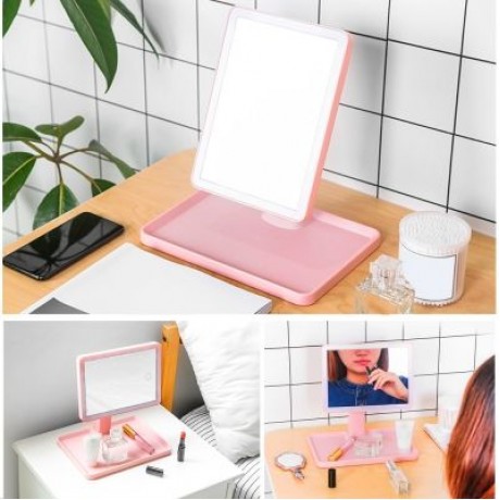 Rotation Intelligent LED Light Makeup Mirror with Rectangular Stand (BLACK)