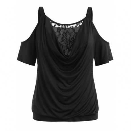 Plus Size Cowl Neck Blouson T-shirt (BLACK)