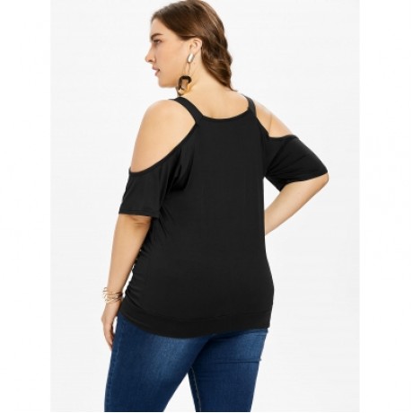 Plus Size Cowl Neck Blouson T-shirt (BLACK)