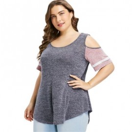 Plus Size Color Blocking Cold Shoulder Swing T-shirt (GRAY)