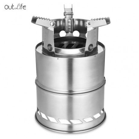 Outlife Stainless Steel Detachable Outdoor Firewood Stove with Pouch (SILVER)