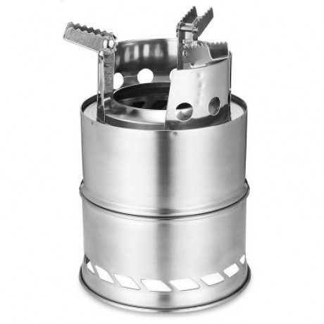 Outlife Stainless Steel Detachable Outdoor Firewood Stove with Pouch (SILVER)