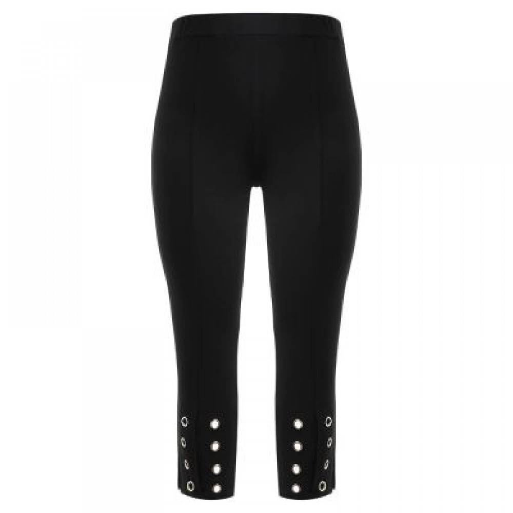 Plus Size Grommet Embellished Pants (BLACK)