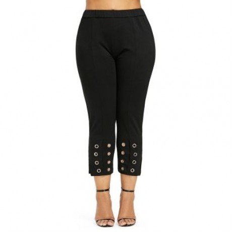 Plus Size Grommet Embellished Pants (BLACK)