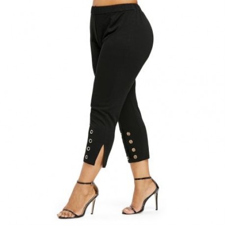 Plus Size Grommet Embellished Pants (BLACK)
