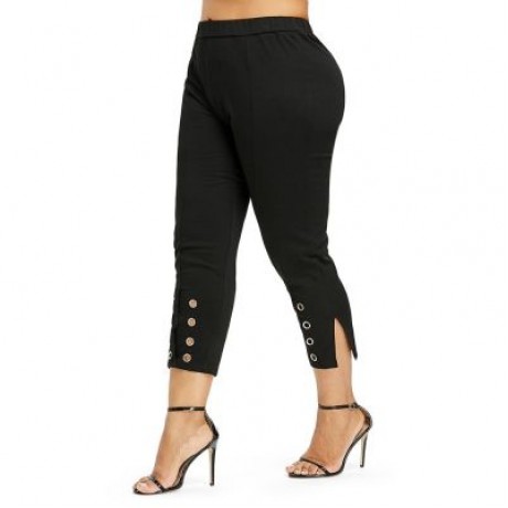 Plus Size Grommet Embellished Pants (BLACK)
