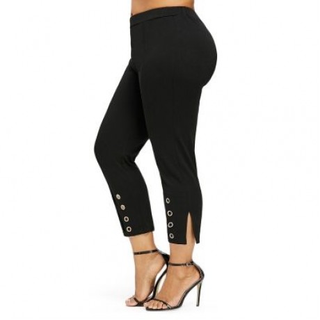 Plus Size Grommet Embellished Pants (BLACK)
