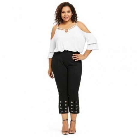 Plus Size Grommet Embellished Pants (BLACK)
