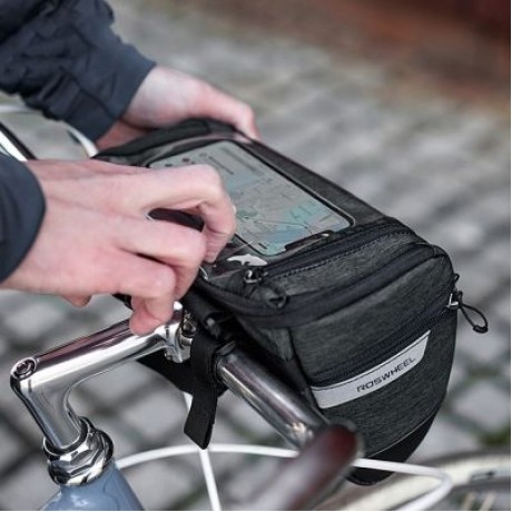 ROSWHEEL 111459 3L Capacity Bike Front Handlebar Bag Bicycle Basket (GRAY)