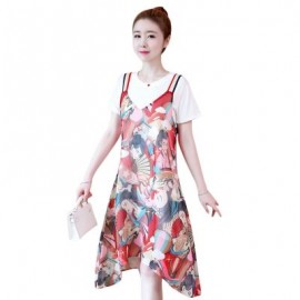 Round Collar Short Sleeve Pattern Women Two-piece Set (WHITE)