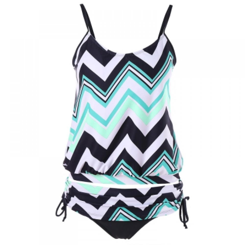 Zig Zag Spaghetti Strap Tankini Set (MULTI-A)