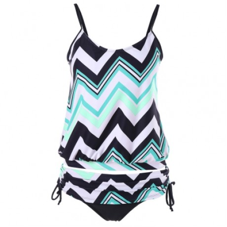 Zig Zag Spaghetti Strap Tankini Set (MULTI-A)