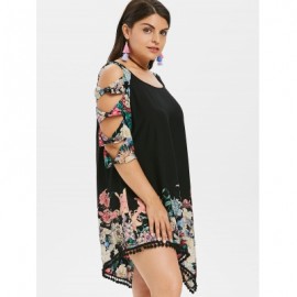 Plus Size Bowknot Cut Flower Dress (BLACK)