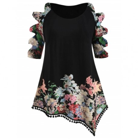 Plus Size Bowknot Cut Flower Dress (BLACK)