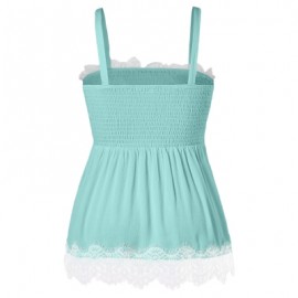 Plus Size Smocked Lace Panel Tank Top (LIGHT CYAN)