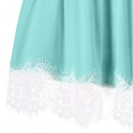 Plus Size Smocked Lace Panel Tank Top (LIGHT CYAN)
