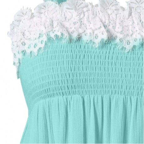Plus Size Smocked Lace Panel Tank Top (LIGHT CYAN)