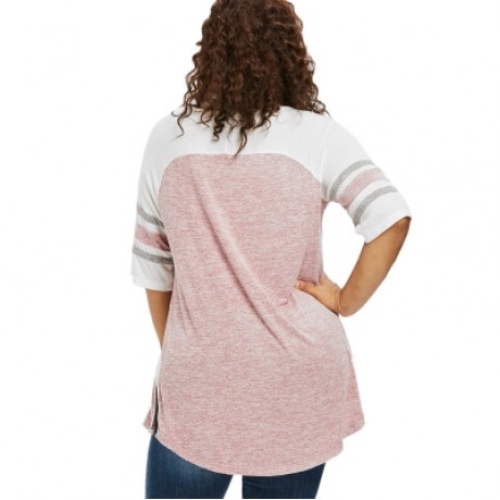 Plus Size Lace Up Side Slit Marled T-shirt (LIGHT PINK)