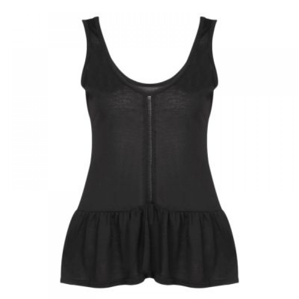 Casual Scoop Neck Sleeveless Peplum Ruffle Hollowed-out Tank Top (BLACK)