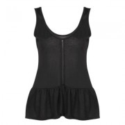 Casual Scoop Neck Sleeveless Peplum Ruffle Hollowed-out Tank Top (BLACK)