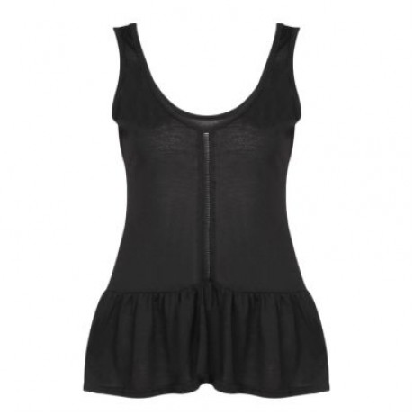 Casual Scoop Neck Sleeveless Peplum Ruffle Hollowed-out Tank Top (BLACK)