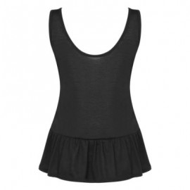 Casual Scoop Neck Sleeveless Peplum Ruffle Hollowed-out Tank Top (BLACK)