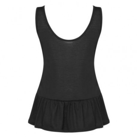 Casual Scoop Neck Sleeveless Peplum Ruffle Hollowed-out Tank Top (BLACK)