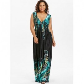 Plus Size Plunge V Neck Paisley Maxi Bohemian Dress (DARK TURQUOISE)
