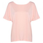 Round Collar Short Sleeve Backless Knot Loose Women T-shirt (PINK BUBBLEGUM)
