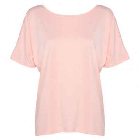 Round Collar Short Sleeve Backless Knot Loose Women T-shirt (PINK BUBBLEGUM)