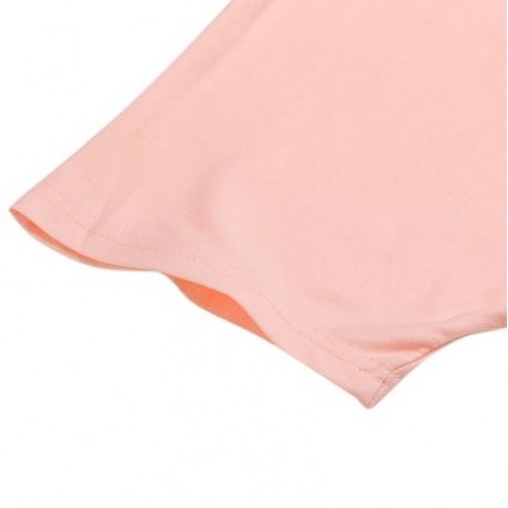 Round Collar Short Sleeve Backless Knot Loose Women T-shirt (PINK BUBBLEGUM)