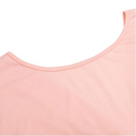 Round Collar Short Sleeve Backless Knot Loose Women T-shirt (PINK BUBBLEGUM)