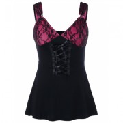 Lace Up Babydoll Tank Top (ROSE RED)