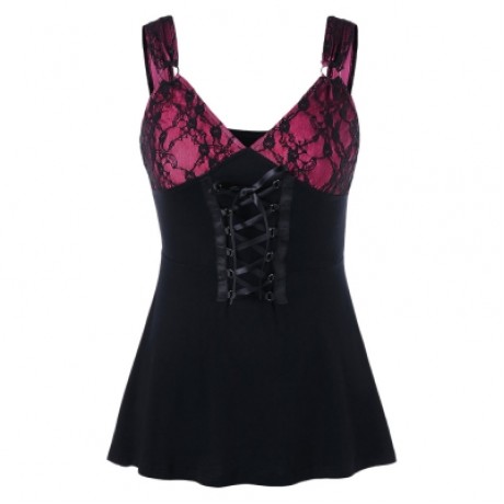 Lace Up Empire Waist Corset Tank Top (ROSE RED)