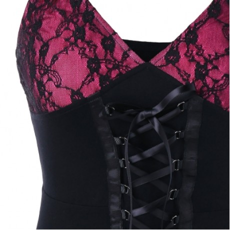 Lace Up Empire Waist Corset Tank Top (ROSE RED)