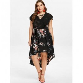 PLUS SIZE TINY FLORAL OVERLAY HIGH LOW DRESS (BLACK)