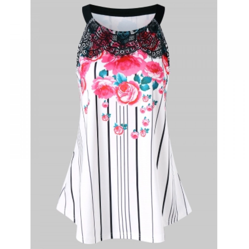 LACE INSERT FLORAL TANK TOP (WHITE)