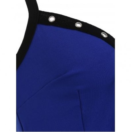 Lace Up Applique Hemline Cami Top  (BLUE ORCHID)