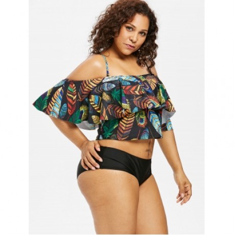 Feather Cami Plus Size Tankini Set (BLACK)