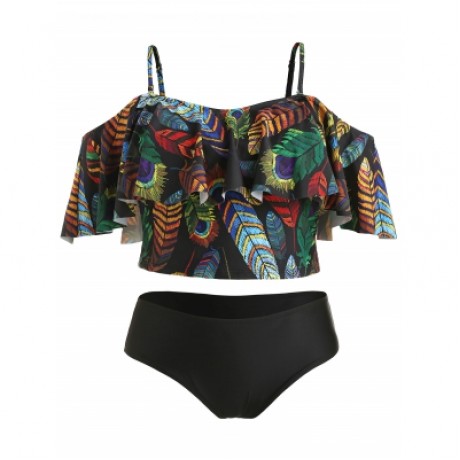 Feather Cami Plus Size Tankini Set (BLACK)