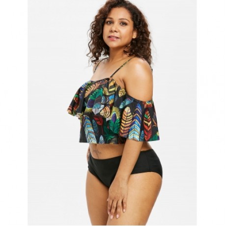 Feather Cami Plus Size Tankini Set (BLACK)
